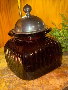 Vintage Artland Glass Canister Jar Apothecary Amethyst Purple Pewter Lid